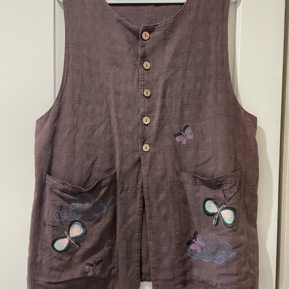 Blue Fish Clothing Hand Painted Butterflies Linen Sleeveless Vest Size 0